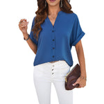 Casual Solid Color Short Sleeve Top V-Neck Wholesale Womens Clothing N3824022600009