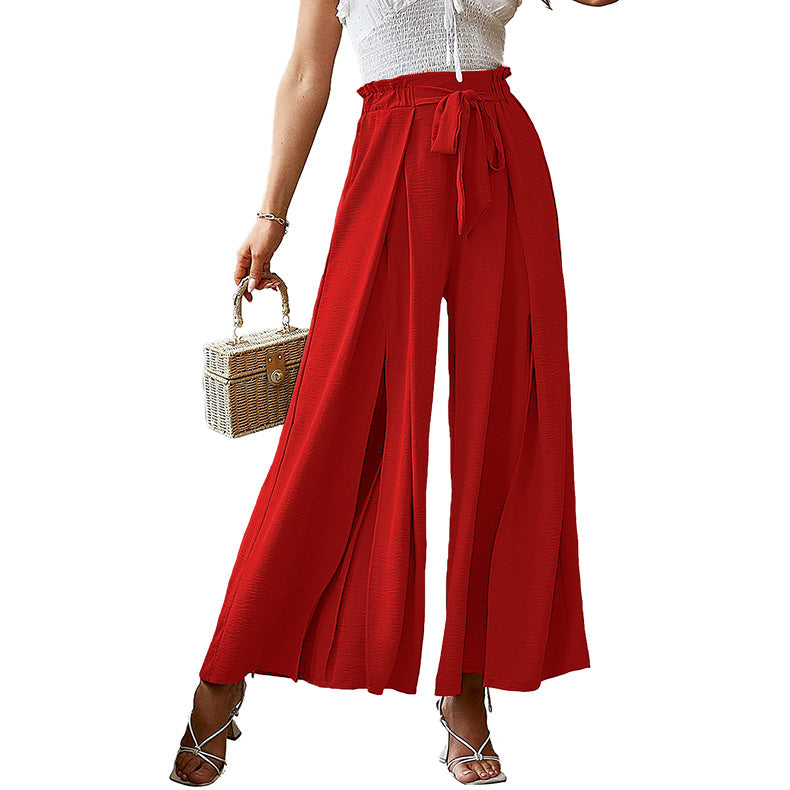 Loose-Fitting, High-Waisted Pleated Wide-Leg Pants With Waistband Wholesale Womens Clothing