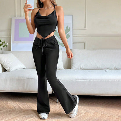 Waisted Black High Waisted Flared Pants Wholesale Womens Clothing N3824070500024