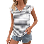 Striped Lace Panel Short Sleeve Tops Wholesale Womens Clothing N3824041600016