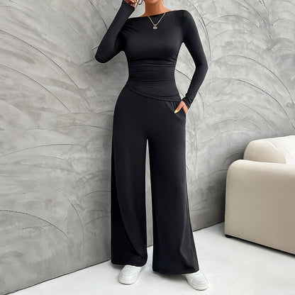 Slim Long Sleeve Tops Wide Leg Pants Set Wholesale Womens Clothing N3824072300005