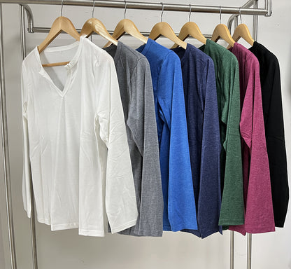 V-Neck Long Sleeve Loose T-Shirts Solid Color Tops Wholesale Womens Clothing N3824072900064