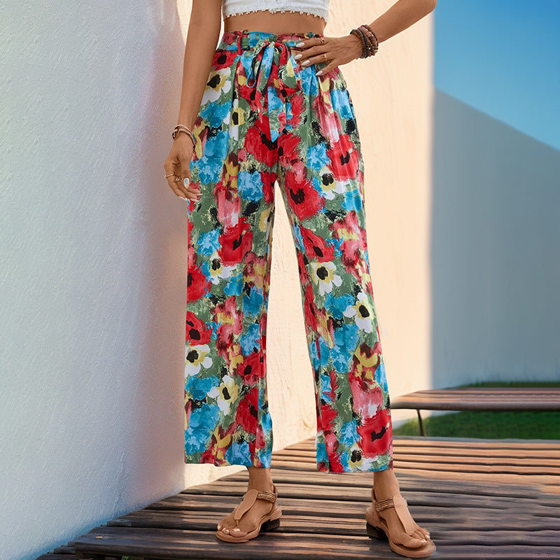 Graffiti Print Boho Resort Straight Pants Wholesale Womens Clothing N3824062800040