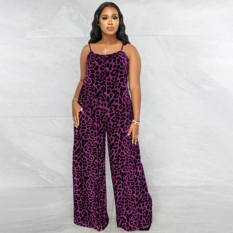 Leopard Print Suspenders Simple Strapless Jumpsuit Wholesale Womens Clothing
