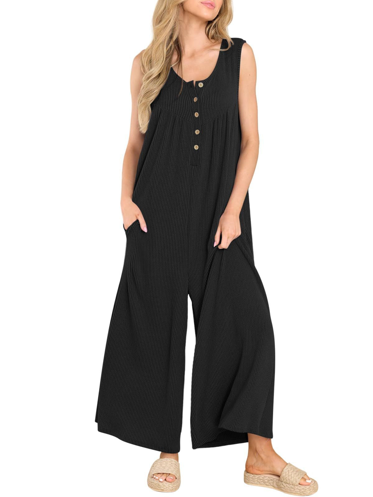 Solid Color Sleeveless Pocket Jumpsuit Wholesale Womens Clothing N3824040700330