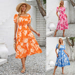 Casual Fashion Slant Neck Floral Print Dresses Wholesale Womens Clothing N3824050700053