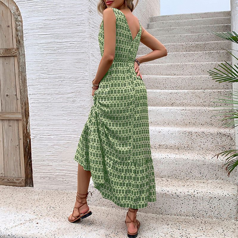 Summer Rhombus Print Sleeveless Maxi Dresses Wholesale Womens Clothing N3824062800034