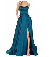 Evening Gown Solid Color Slit Cami Dresses Wholesale Womens Clothing N3823111600012