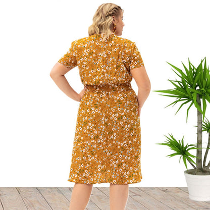 Plus Size Short Sleeve Floral Printed Midi Dresses Wholesale Womens Clothing N3824080300045