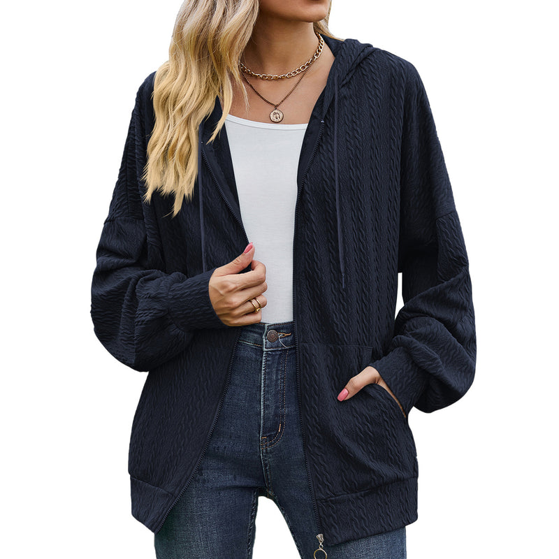 Zipper Solid Color Loose Sweatshirt Cardigan Wholesale Womens Clothing N3823112800054