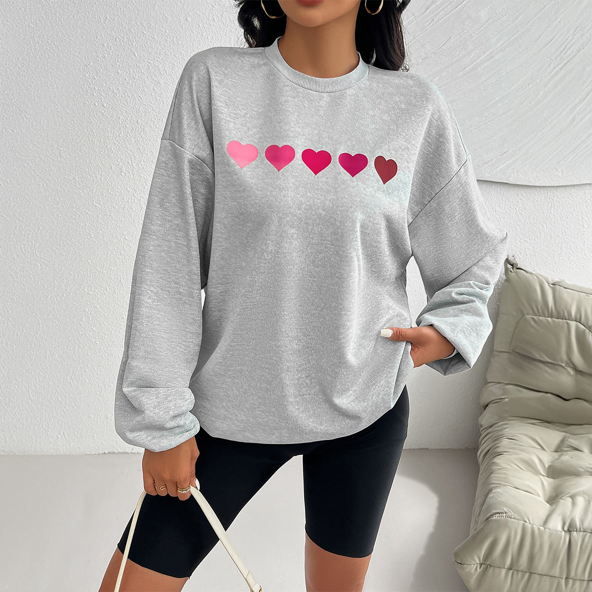 Casual Loose Love Heart Printed Long Sleeve Sweatshirts Wholesale Womens Clothing N3824091000083