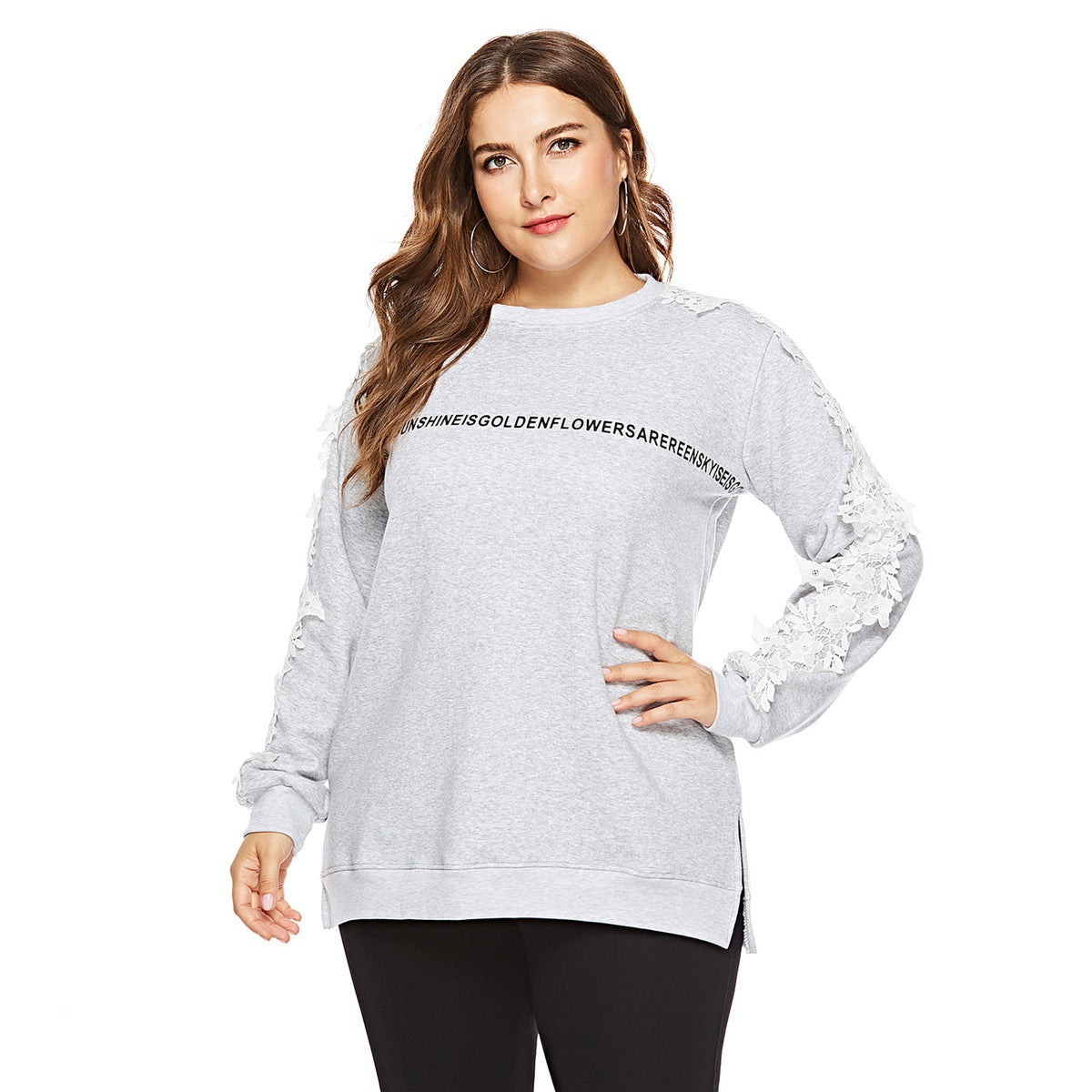 Plus Size Round Neck Pullover Letter Print Long Sleeve Sweatshirts Wholesale Womens Clothing N3824080300020