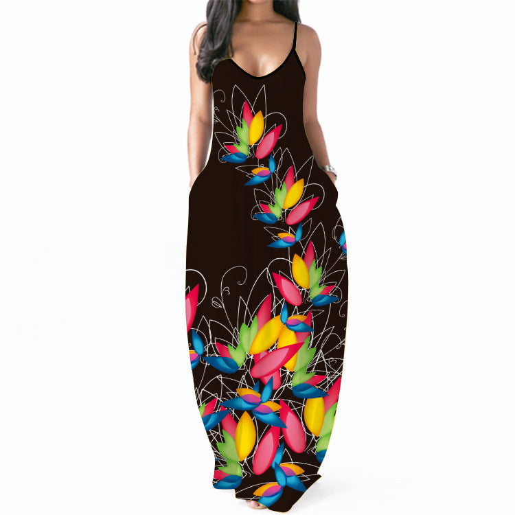 Slim Sexy Suspender Printed Maxi Dresses Wholesale Womens Clothing N3824040700303