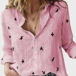 Casual Loose Lapel Long Sleeve Animal Print Shirt Wholesale Womens Tops