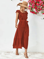 Square Neck Ruffled Solid Color Simple Dress Wholesale Dresses