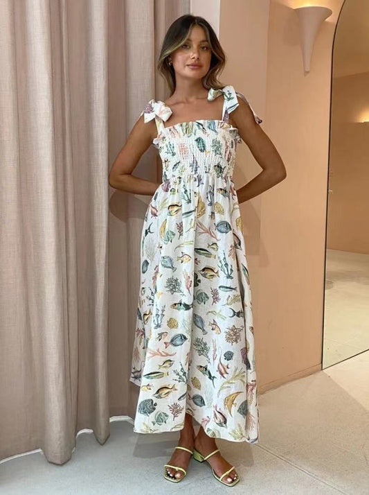 Fashion Personalized Fish Print Halter Dress Wholesale Dresses