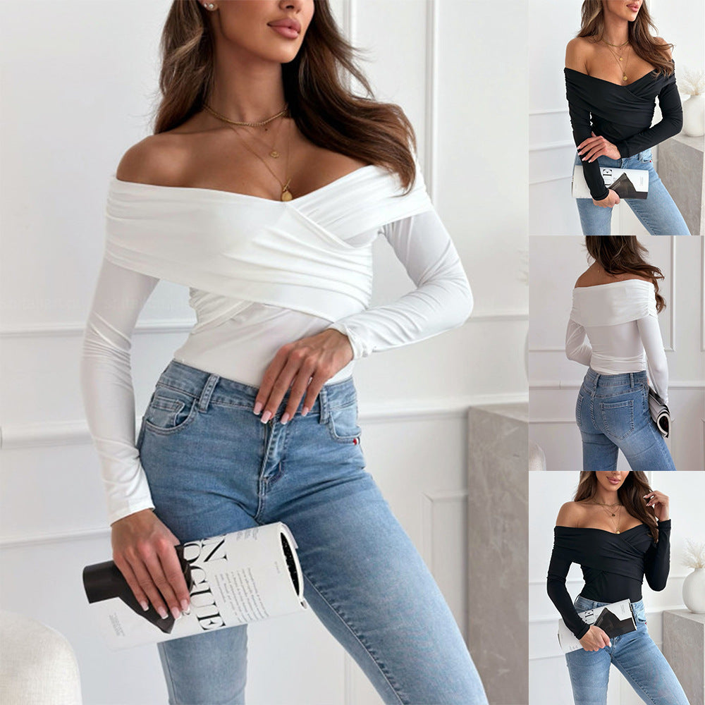 Round Neck Slim Long Sleeve Knit Top Sexy Fashion Strapless Tee Wholesale Womens Clothing N3824091200010