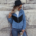 Lapel Pocket Long Sleeve Zip Colourblocked Fleece Jacket Wholesale Womens Clothing N3823111600041