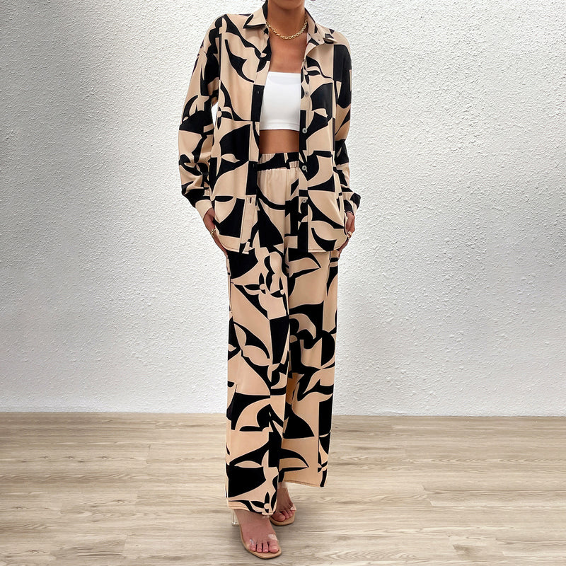 Casual Geometric Print Printed Set Long Sleeve Top And Trousers Wholesale Women'S 2 Piece Sets