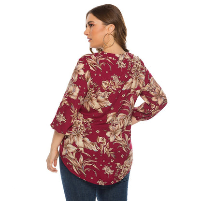 Plus Size Shirts Long Sleeve V-Neck Printed Rayon Tops Wholesale Womens Clothing N3824080300018