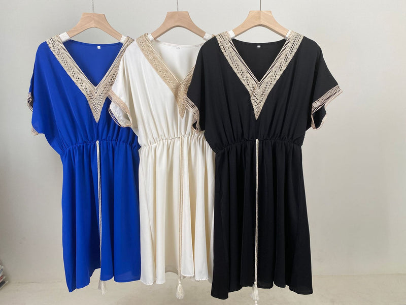 Commuter Stitching V-Neck Short-Sleeved Dress Wholesale Dresses