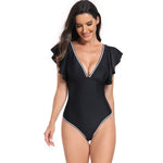 Sexy Bikini Ruffled Lace Deep V One-piece Swimsuit Wholesale Womens Clothing N3824012000011