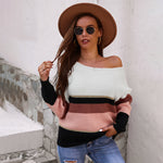Casual Striped Stitching Long Sleeve Warm Sweater Wholesale Womens Tops