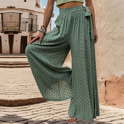 Ethnic Print Flared Wide Leg Pants Wholesale Womens Clothing N3824050700009