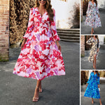 Bohemian Vacation Casual Floral Print V-Neck Maxi Dress Wholesale Dresses