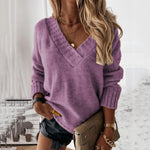 Slim Fashion Solid Color Long Sleeve Pullover Knit Sweater Wholesale Womens Tops