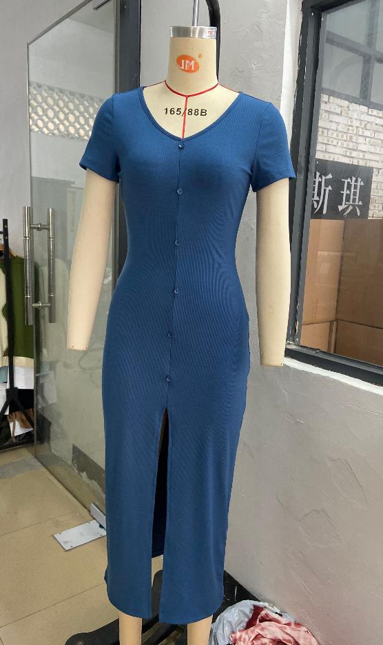 Sexy Slim Split Button Down Pullover Knit Midi Dress Wholesale Dresses