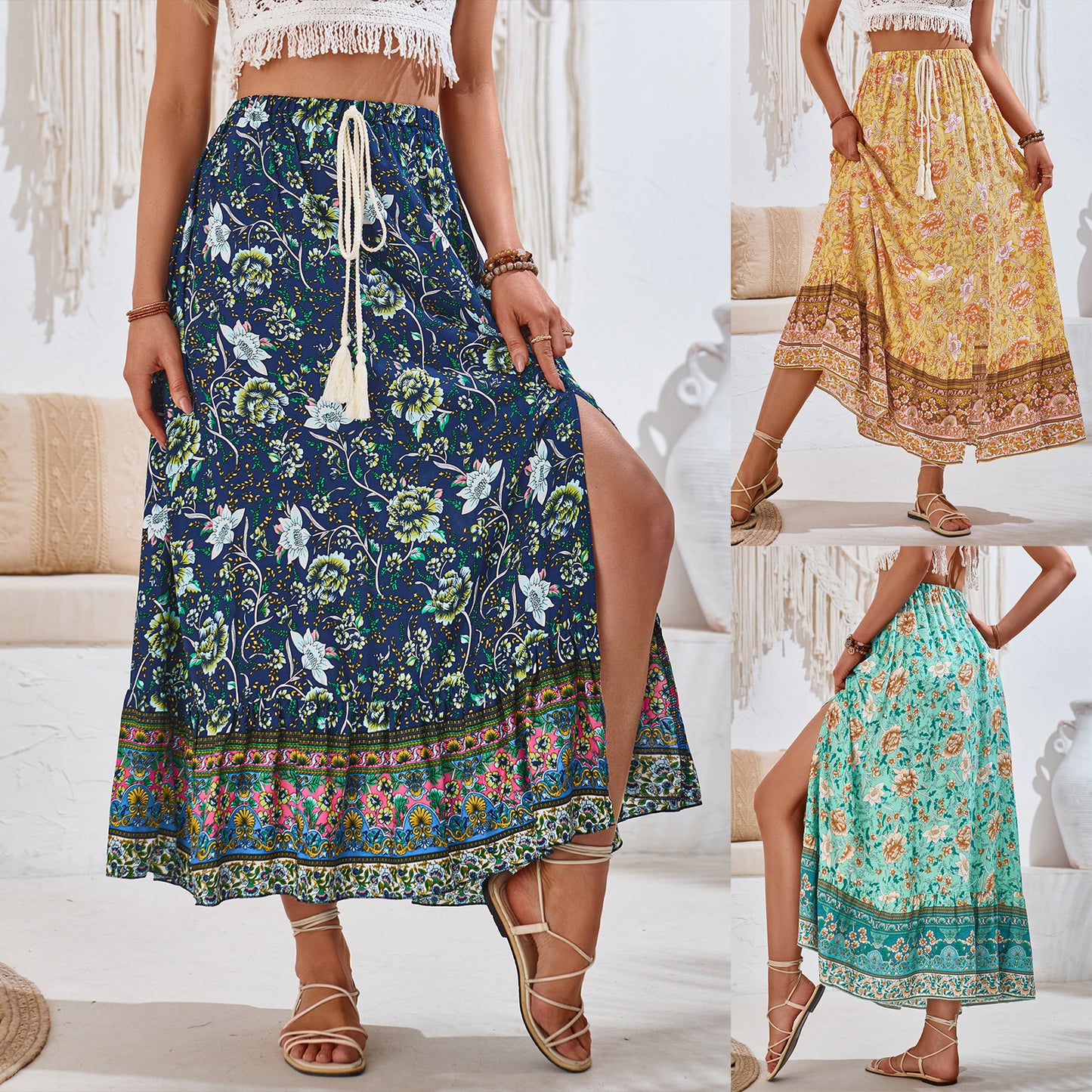 Summer Casual Printed Waisted Drawstring Half Skirt Wholesale Womens Clothing N3824050700046