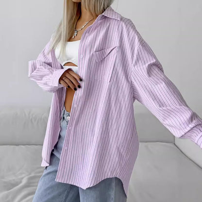 Fashion Striped Long Sleeve Shirts Loose Tops Wholesale Womens Clothing N3824081300010