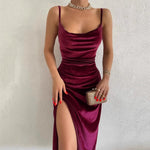 Solid Color Dresses Sexy Sling Slit Slim Fit Midi Dresses Wholesale Womens Clothing N3824061200006