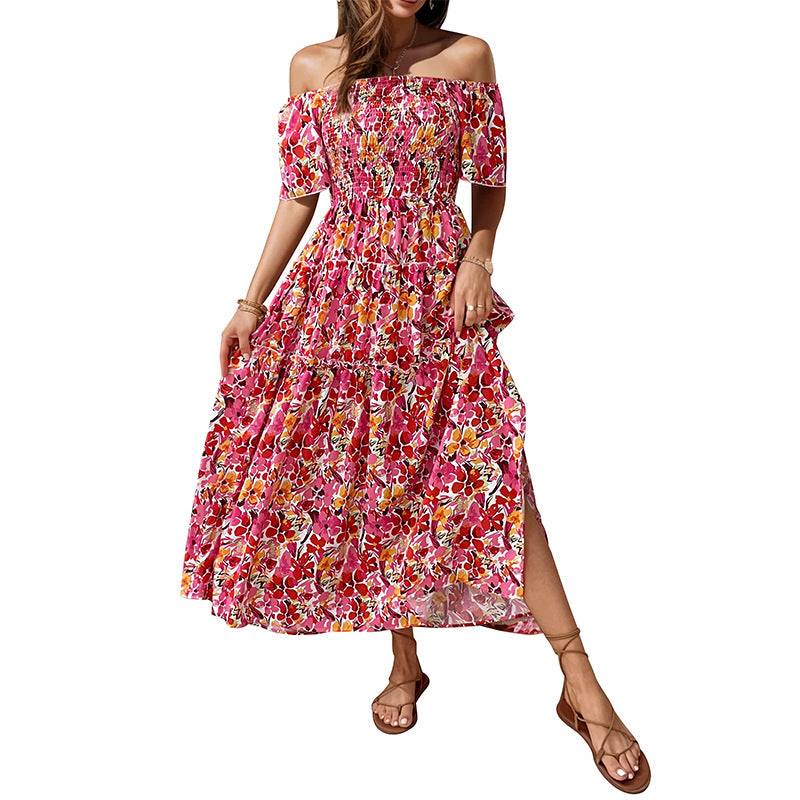 Resort Style One Shoulder Printed Dresses Wholesale Womens Clothing N3824022600089