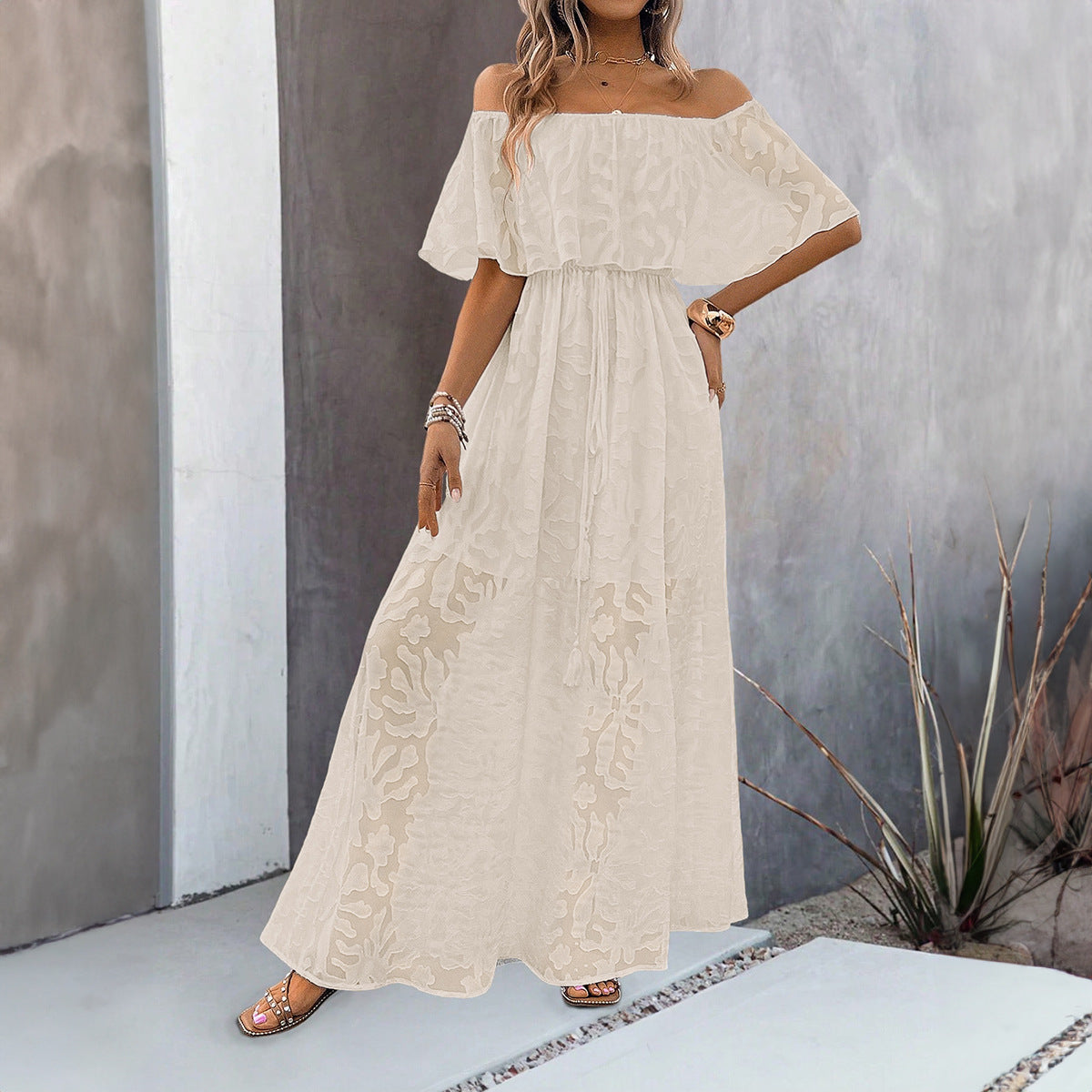 Off-Shoulder High Waist Elegant Dresses Wholesale Womens Clothing N3824062600013