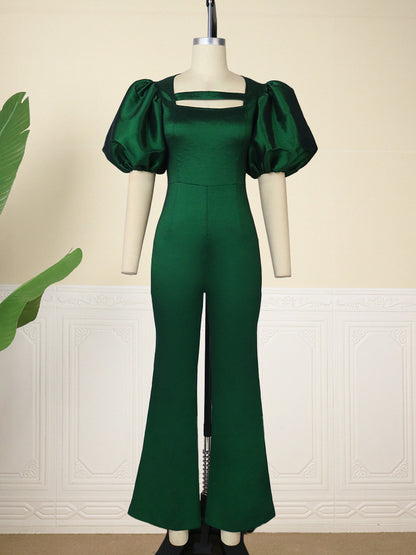 Elegant Solid Color Square Neck Bubble Sleeve Party Jumpsuit Wholesale Jumpsuits