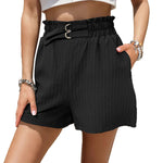Black Wrinkled Shorts Wholesale Womens Clothing N3824022600082