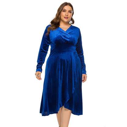 Plus Size Long Sleeve V Neck Velvet Tuxedo Dress Wholesale Womens Clothing N3824080300017