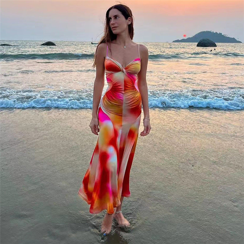 Fashion Printed Halter One-Line Neck Package Hip Dresses Wholesale Dresses