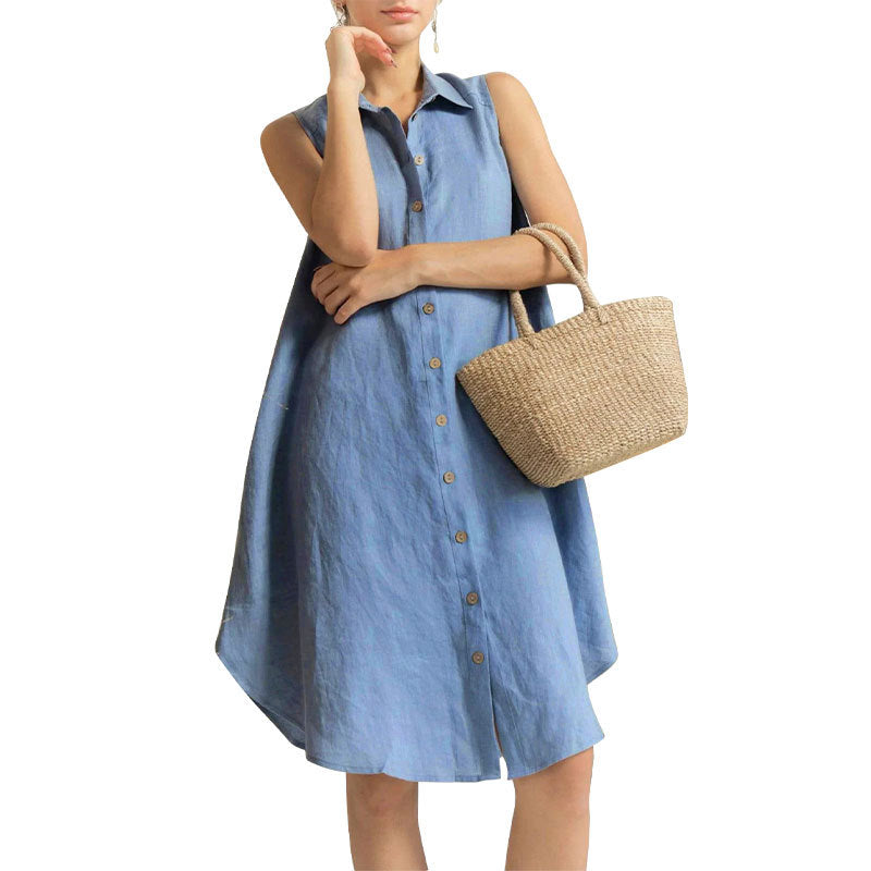Solid Sleeveless Loose Shirt Dresses Wholesale Womens Clothing N3824040700312