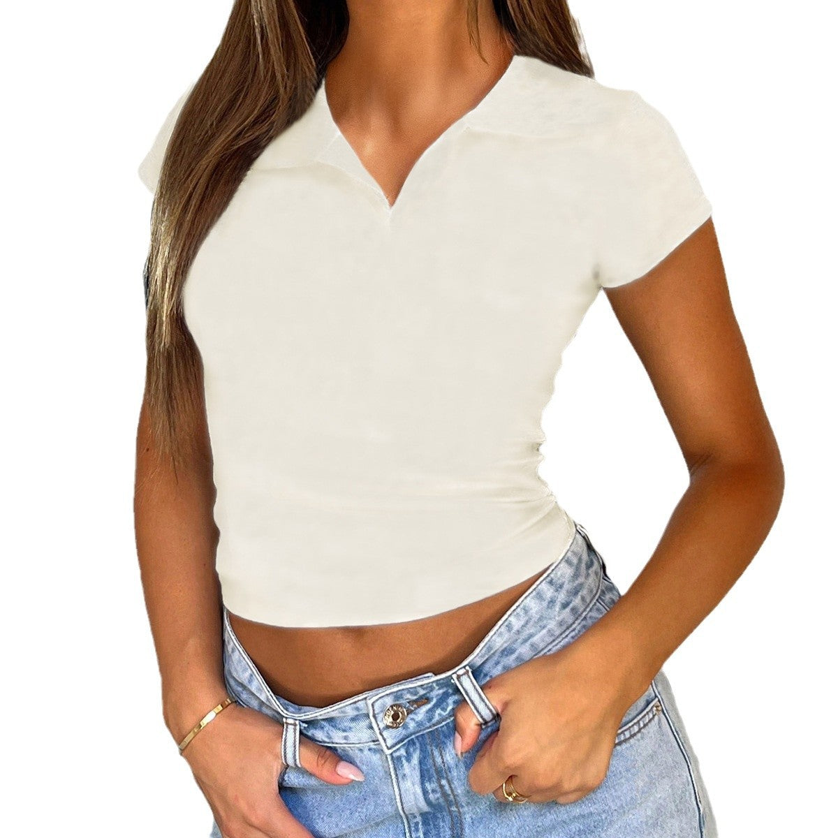 Casual Slim Fit Navel-Exposed Knit Short Sleeve Tops Wholesale Womens Clothing N3824112000040