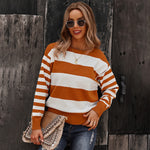 Fashion Long Sleeve Striped Stitching Sweater Wholesale Womens Tops