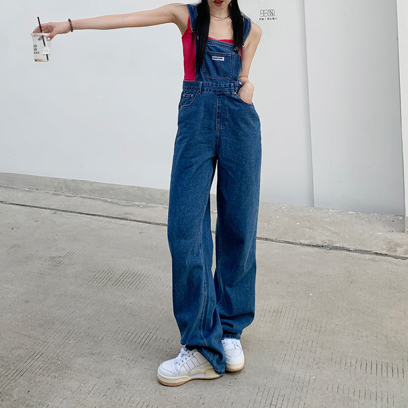 Casual Solid Color Suspenders Denim Straight Jumpsuit Wholesale Womens Clothing