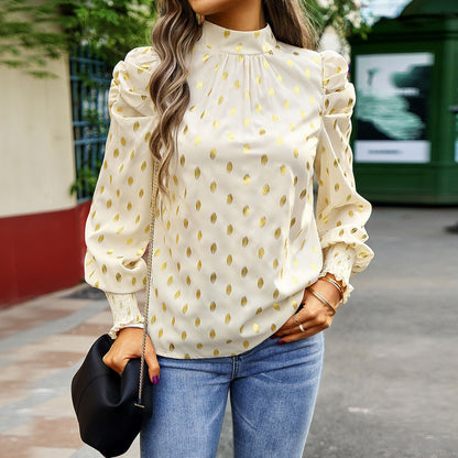 Polka Dot Commuter Round Neck Long Sleeve Shirt Wholesale Women'S Top