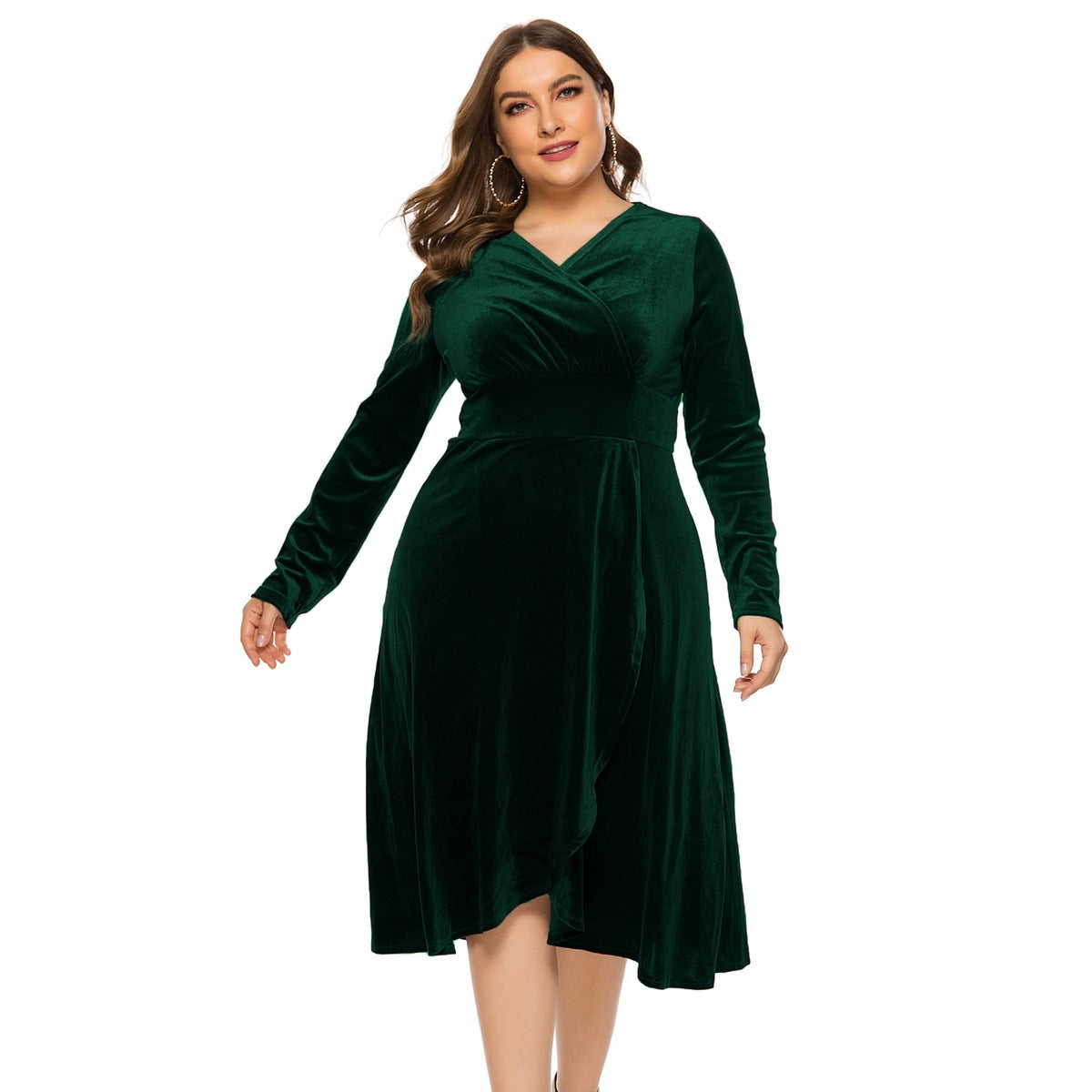 Plus Size Long Sleeve V Neck Velvet Tuxedo Dress Wholesale Womens Clothing N3824080300017