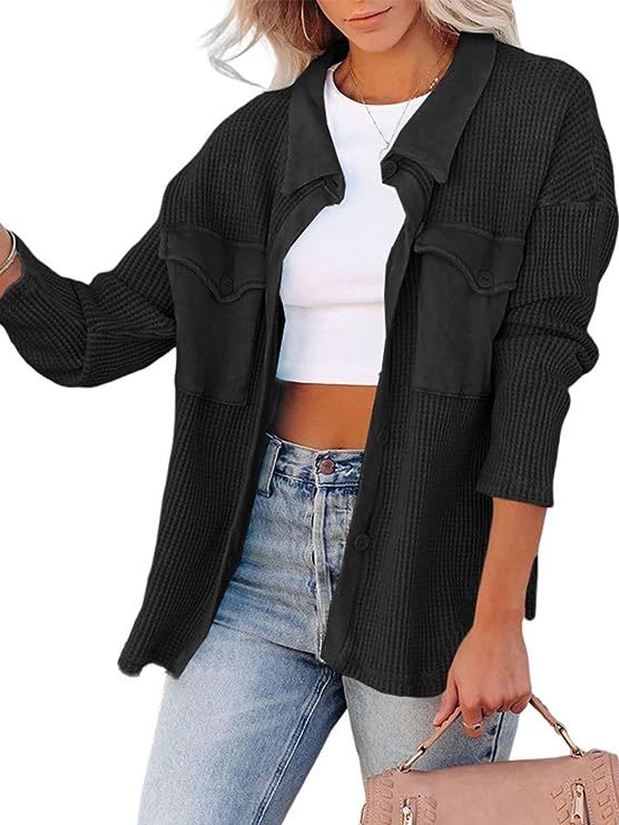 Casual Dolman Sleeve Jacket Waffle Knit Pocket Shirt Wholesale Womens Clothing N3823100900019