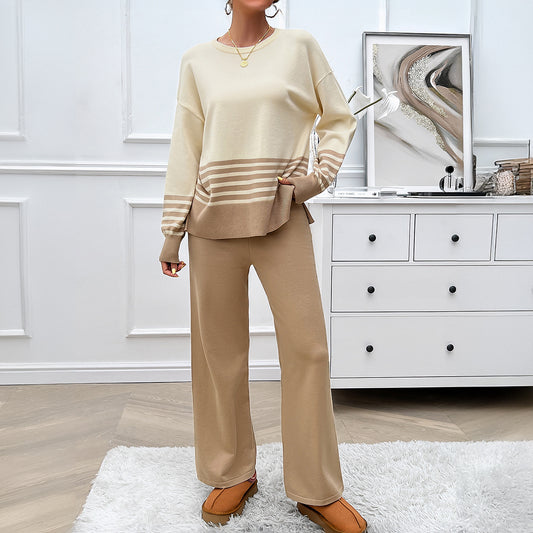 Casual Loose Contrast Color Straight Trousers and Sweater Sets Wholesale Womens Clothing N3824091000079