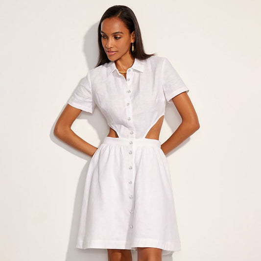 Casual Solid Color Waistless Short-Sleeved A-Line Shirt Dress Wholesale Dresses