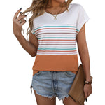 Wholesale Womens Clothing Patchwork Colour Block Stripe Shirts N3824041600010